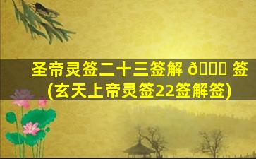 圣帝灵签二十三签解 🐋 签(玄天上帝灵签22签解签)